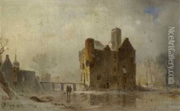 Wasserschloss In Winterlicher Landschaft Oil Painting - Carl Hilgers