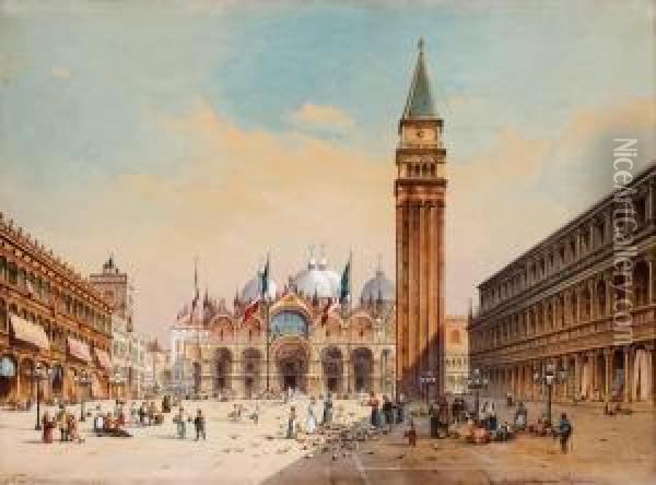 Markusplatz In Venedig Oil Painting - Friedrich Perlberg