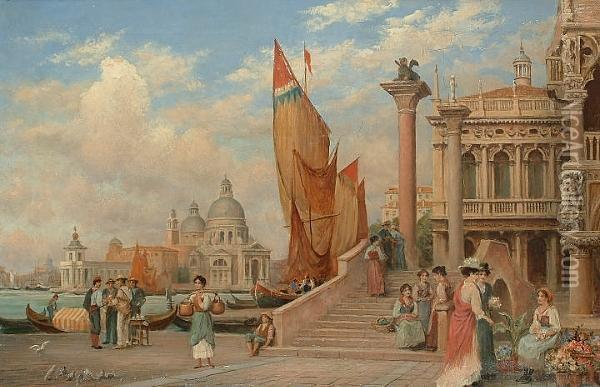 'venice, Corner Of Ducal Palace, Old Library And St Maria Della Salute Oil Painting - Trevor Hadden