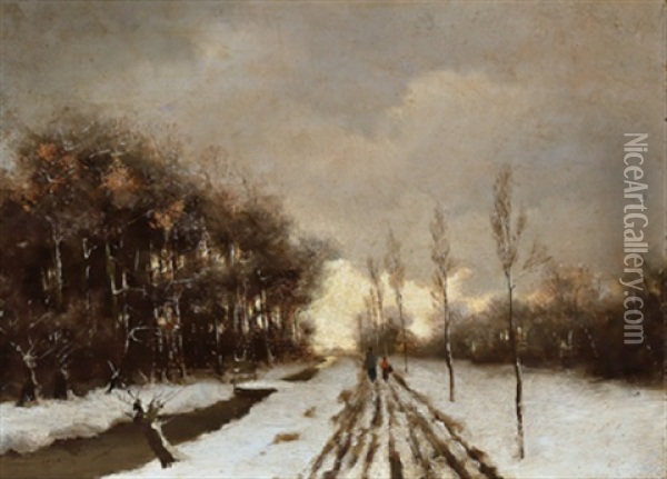 Abendliche Winterlandschaft Oil Painting - Johan van Hulsteyn