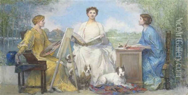 Three Muses Oil Painting - Edwin Howland Blashfield