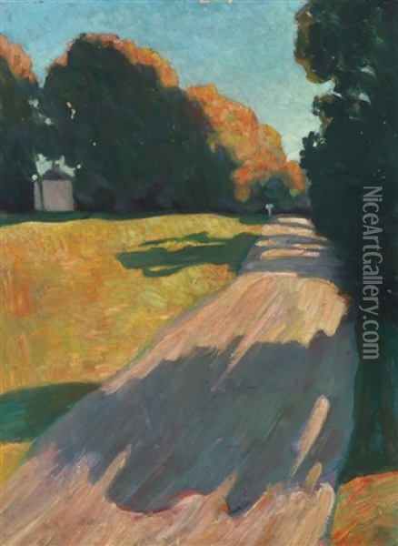 Solbelyst Skovvej (sunlit Forest Road) Oil Painting - Edvard Weie
