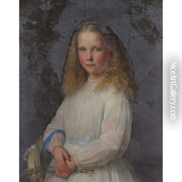 Portrait Of A Young Girl Holding Heather Oil Painting - Guido Phillip Schmitt