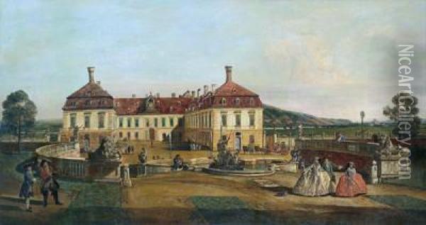 Veduta Della Villa Imperiale Schlosshof Presso Vienna Oil Painting - Bernardo Bellotto