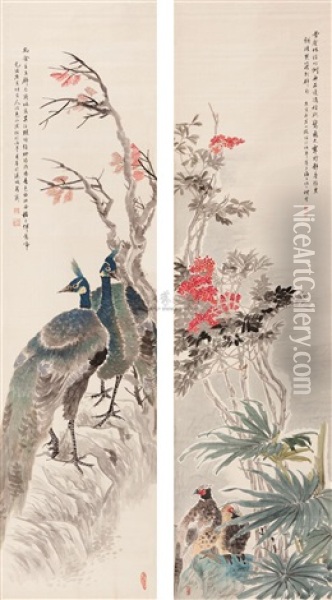 Bird (+ Flower Painting; 2 Works) Oil Painting -  Ren Bonian