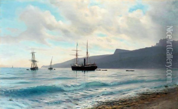 Ships By The Coast Oil Painting - Lef Feliksovich Lagorio