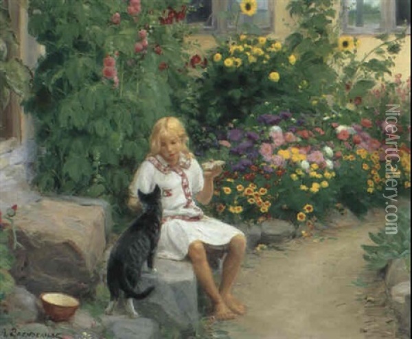 Katten Skal Ogsa Smage Oil Painting - Hans Andersen Brendekilde