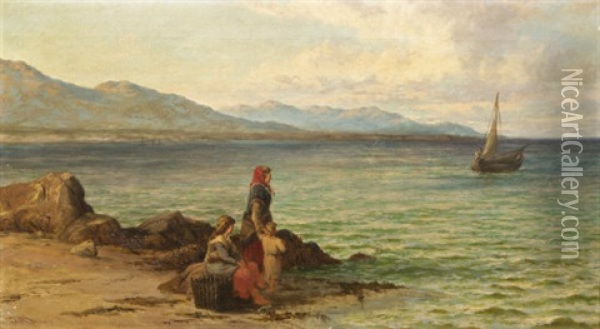 Awaiting The Fishermen's Return, West Of Ireland Oil Painting - Thomas Rose Miles