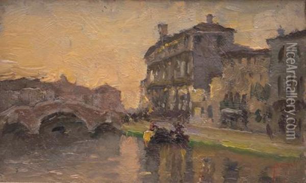 Canale A Chioggia Oil Painting - Emanuele Brugnoli