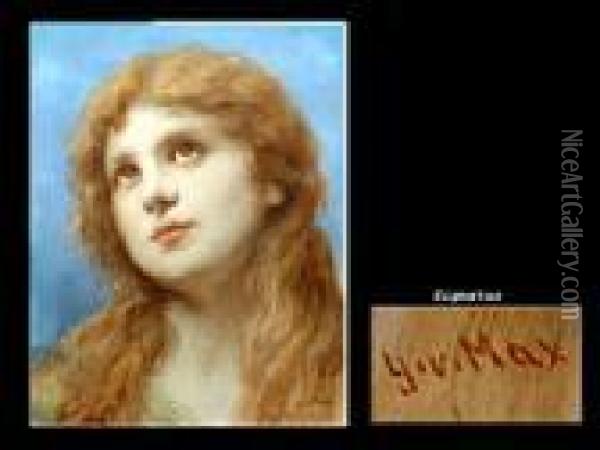 Junge Frau Vor Blauem Hintergrund Oil Painting - Gabriel Cornelius Von Max