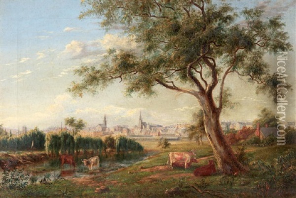 View Of Melbourne, In Front Of The Botanical Gardens Oil Painting - Henry C. Gritten