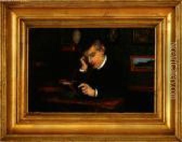 A Young Man Is Studying In His Library Oil Painting - Kristian Zahrtmann