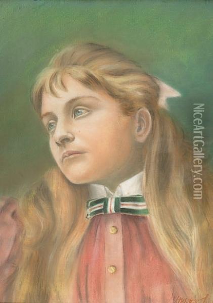 Study Of A Girl With A Velvet Bow Tie Oil Painting - John James Harwood
