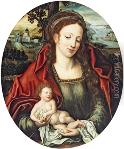 Maria Mit Kind In Einer Landschaft Oil Painting - Pieter Claeissins the Elder