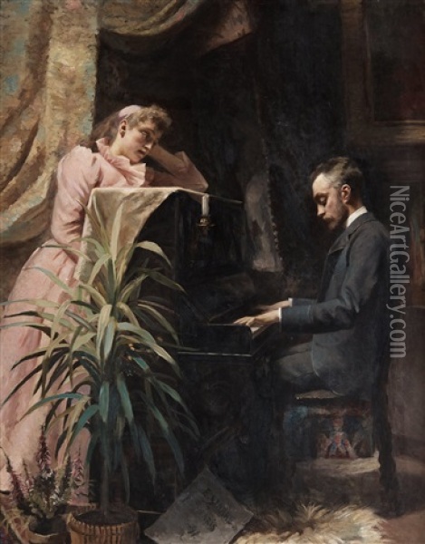 At The Piano Oil Painting - Emma Sparre
