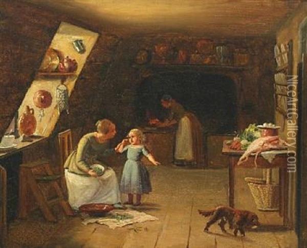 Interior From A Kitchen With A Little Girl Weeping Oil Painting - Julius Friedlaender