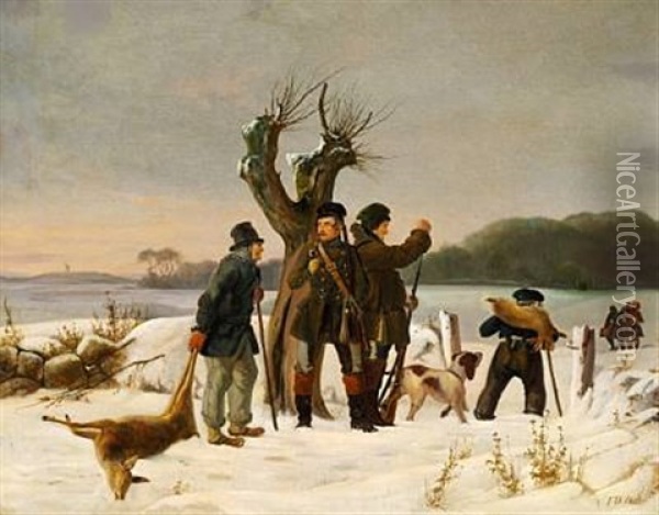 Jagtscene. Vinterstykke Oil Painting - Fritz Westphal