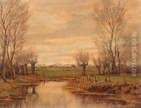 Ducks in a meadow, in spring Oil Painting - Arnold Marc Gorter