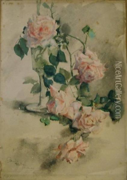 Still Life Of Roses Oil Painting - Rhoda Holmes Nicholls