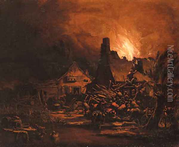 Villages burning at night Oil Painting - Egbert van der Poel