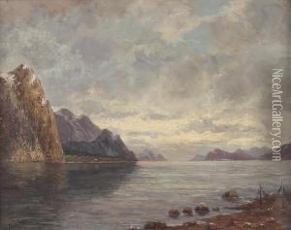 Felsenlandschaft In Bucht Oil Painting - W. Schenker