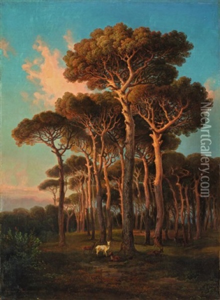 Abend Unter Den Pinien (villa Doria Pamphili) Oil Painting - Ferdinand Bellermann