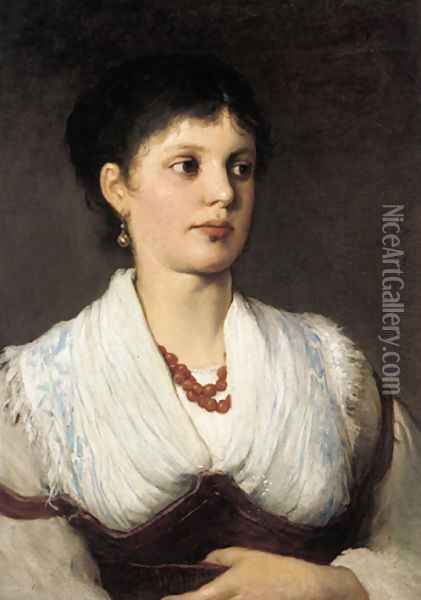 A portrait of a woman in native costume Oil Painting - Gabriel Cornelius Ritter von Max
