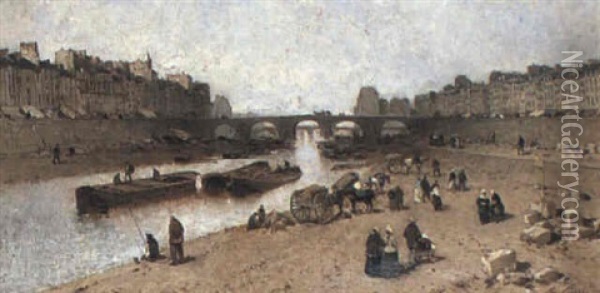 A View Of Paris With The Quai Des Celestins And The Ile Saint Louis Oil Painting - Ernest Ciceri