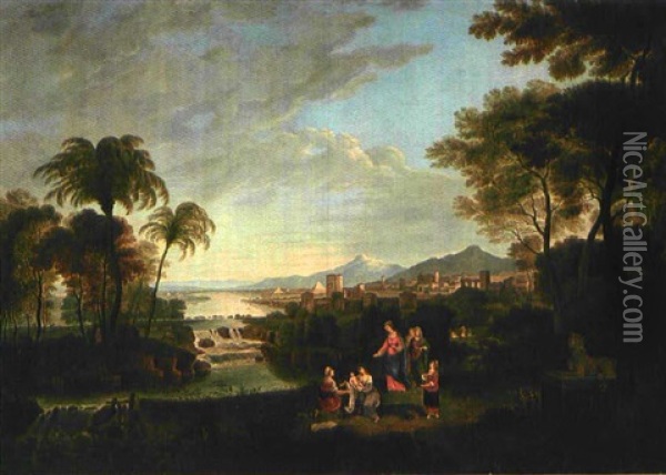 Die Auffindung Des Mosesknaben Vor Landschaft Mit Pyramiden Und Palmen Oil Painting - Joseph Anton Koch
