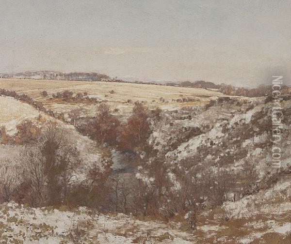 Spring Snow, Caaf Water, Ayrshire Oil Painting - George Houston