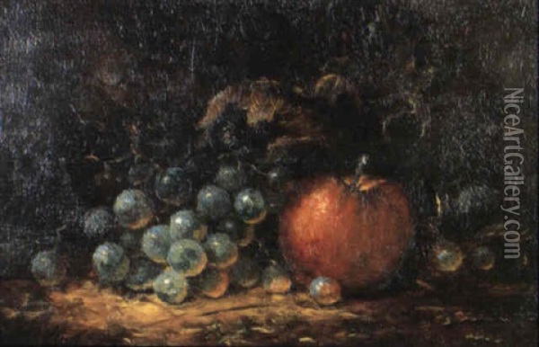 Still Life Of Apple And Grapes Oil Painting - Albert Francis King