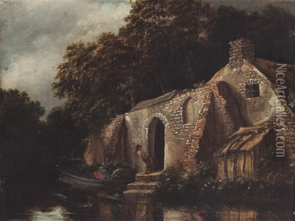 River Landscape With Farmstead Oil Painting - Cornelis Gerritsz Decker