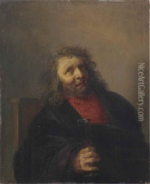 A Bearded Man Seated In A Chair Drinking Oil Painting - Hendrick Gerritsz. Pot