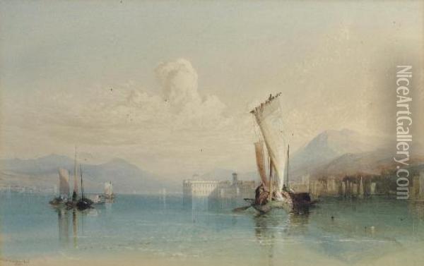 View Of Lago Maggiore With Shipping In The Foreground Oil Painting - Thomas Miles Richardson