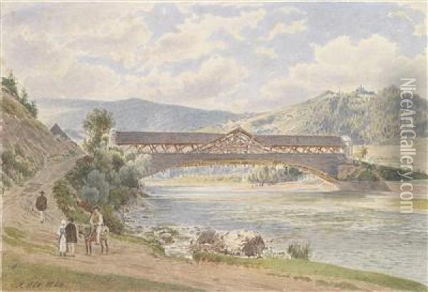 The Bridge Over Arva River Near Mokragy Oil Painting - Jacob Alt