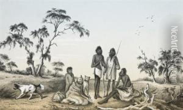 Natives Of South Australia Oil Painting - Alexander Schramm