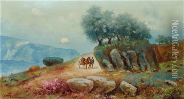 Donkey And Cart Oil Painting - Erminio Cremp