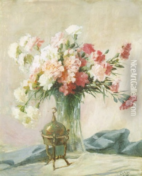 Nelkenstrauss In Einer Vase Oil Painting - Emil Orlik