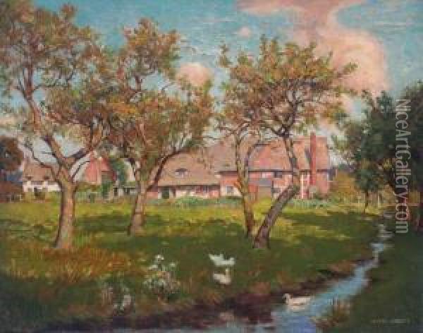 A Sunlit Orchard Oil Painting - Harry Spence