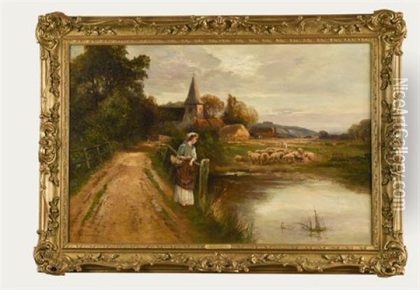 A Ford At Bury Near Arundel, Sussex Oil Painting - Ernest Walbourn