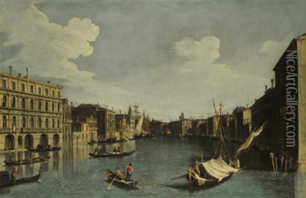 The Grand Canal: Looking South From Palazzi Foscari And Moro-lin To Santa Maria Della Carita Oil Painting - Bernardo Canal