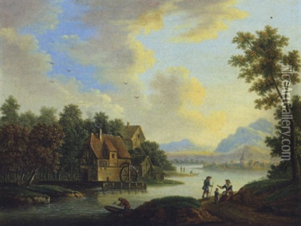 Fluslandschaft Mit Wassermuhlen Oil Painting - Franz Hochecker
