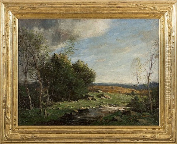 Landscape Of A Hillside With Stream Oil Painting - George Matthew Bruestle