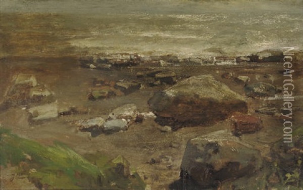 Kust Van Normandie - Boulders On The Beach Oil Painting - Jacob Henricus Maris