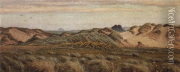 The Northcumberland Coast At Bamburgh Oil Painting - George (9th Earl of Carlisle) Howard