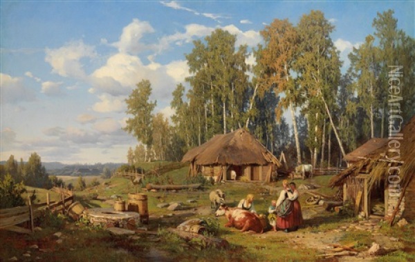 Landschaft Mit Einem Estnischen Bauernhof Im Hochsommer Oil Painting - Eugen Gustav Duecker