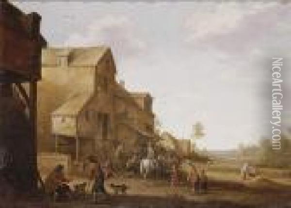 Campesinos En La Calle De Un Poblado 1641 Oil Painting - Joost Cornelisz. Droochsloot