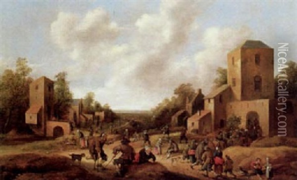 Bauern In Einem Dorf Oil Painting - Joost Cornelisz. Droochsloot