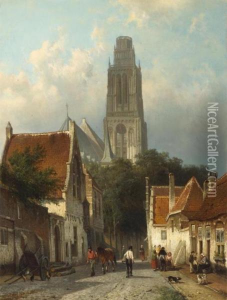 View Of The Church Of Zaltbommel From The North East Oil Painting - Cornelis Springer