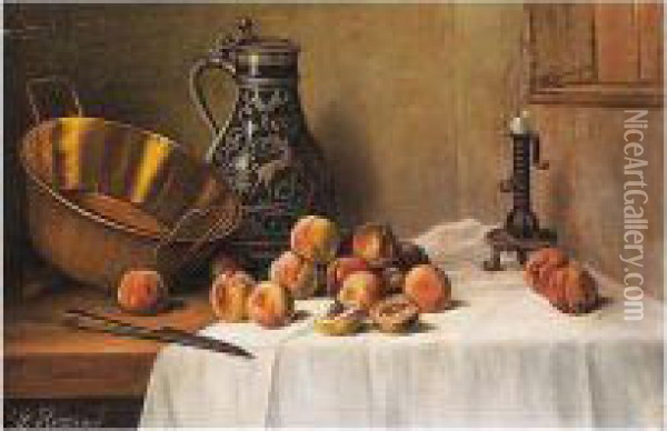 Still Life With Peaches Oil Painting - Pavel Antonovich Rizzoni